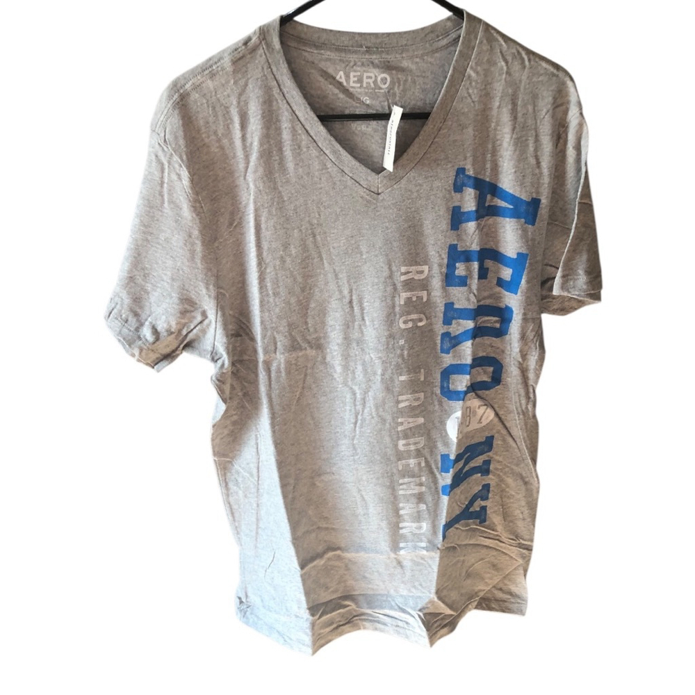 AERO 2/$15 T-Shirt Size L Gray V-Neck NWT